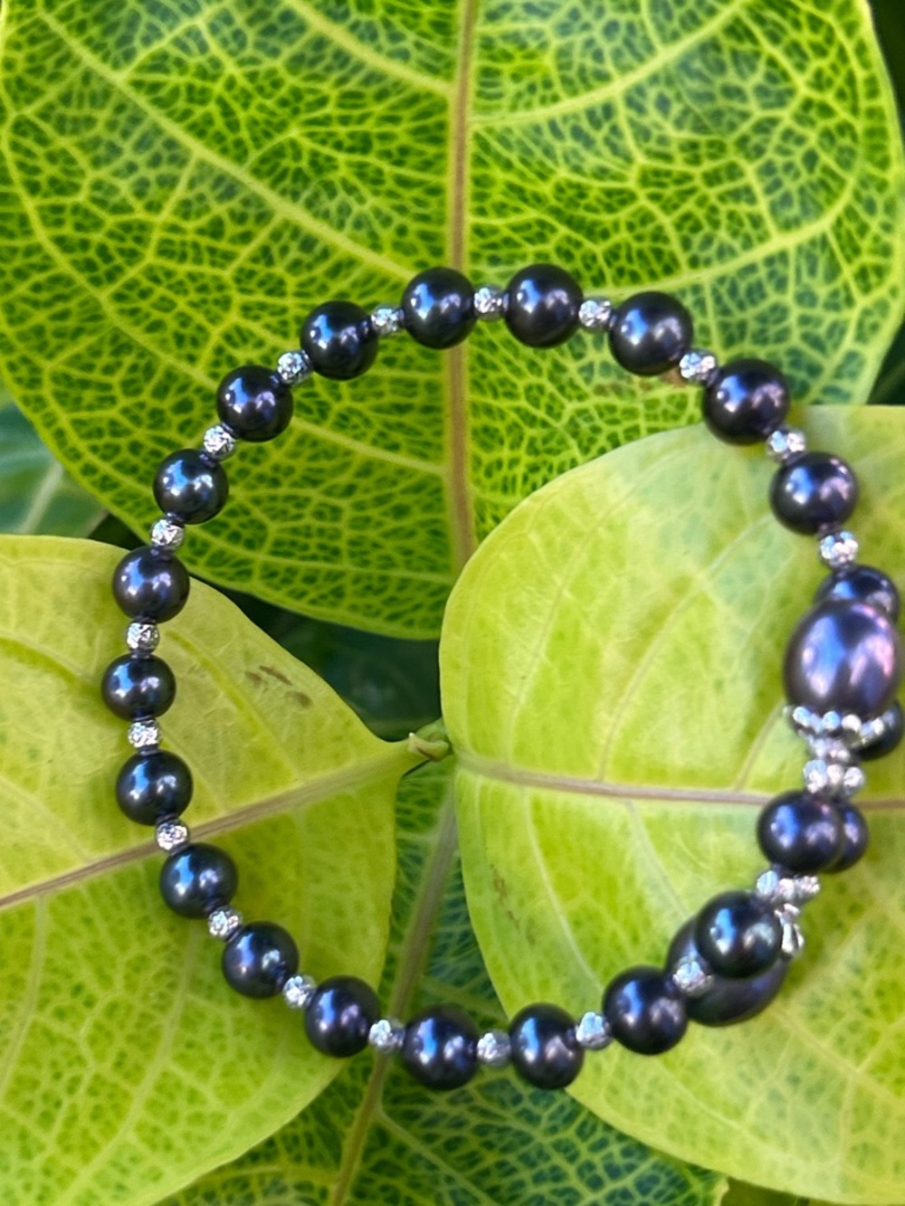 Sterling silver bypass black Cultured Freshwater Pearl wrap One Size bracelet